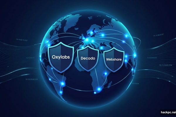 Glowing globe with ranked proxy server shields representing top providers compared