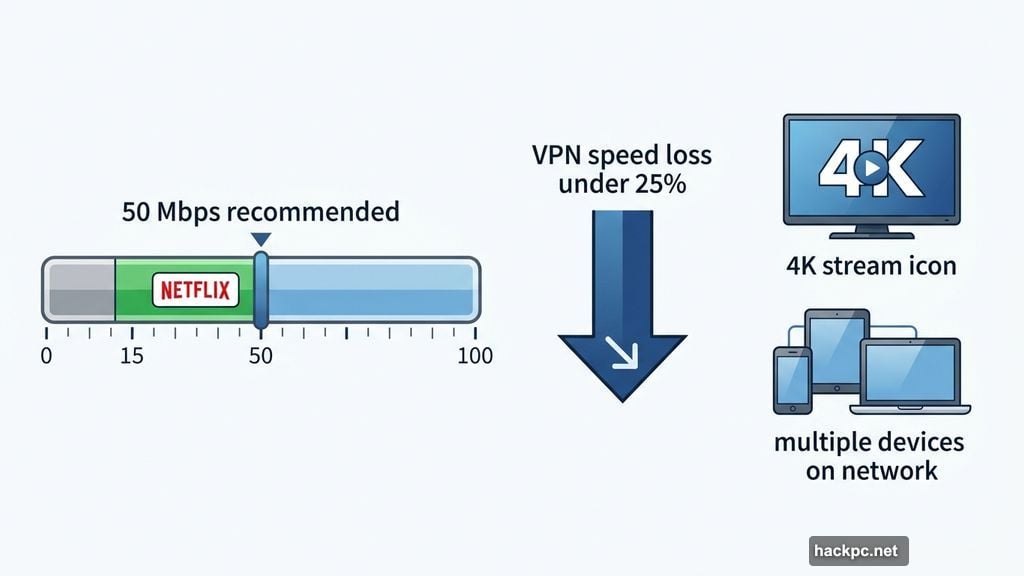 VPN speed loss under 25 percent for smooth 4K streaming experience