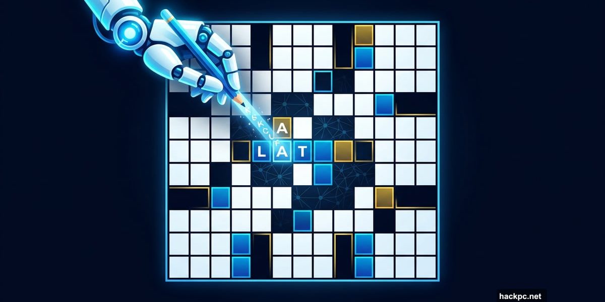 AI assistant helping solve a glowing NYT crossword puzzle grid