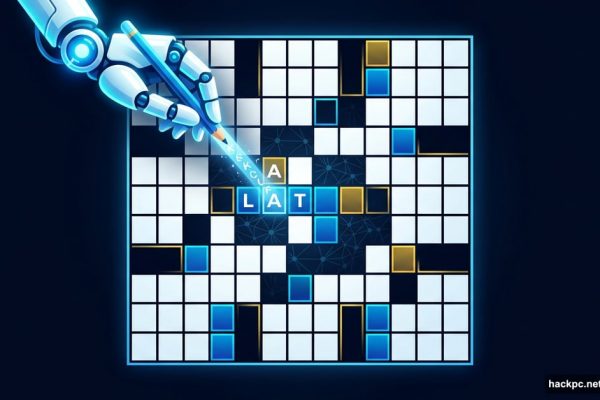 AI assistant helping solve a glowing NYT crossword puzzle grid