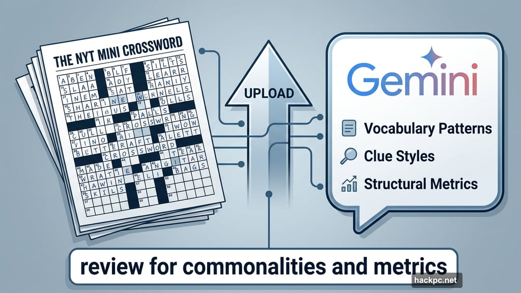 Google Gemini analyzes NYT Mini Crossword PDF for hidden solving patterns