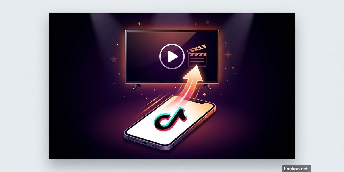 TikTok phone screen launching content onto a streaming TV