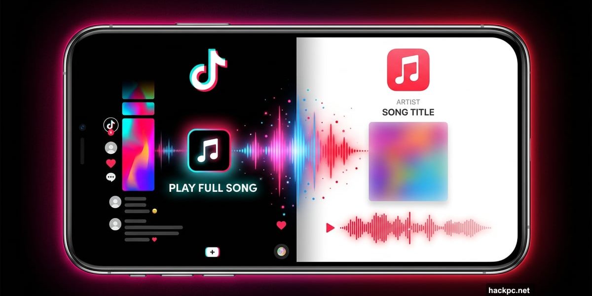 TikTok and Apple Music apps merging on a smartphone screen