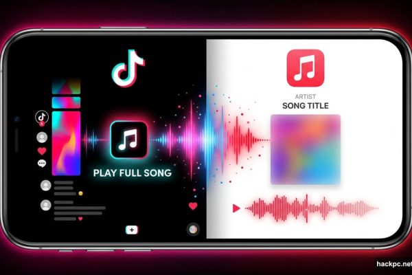 TikTok and Apple Music apps merging on a smartphone screen