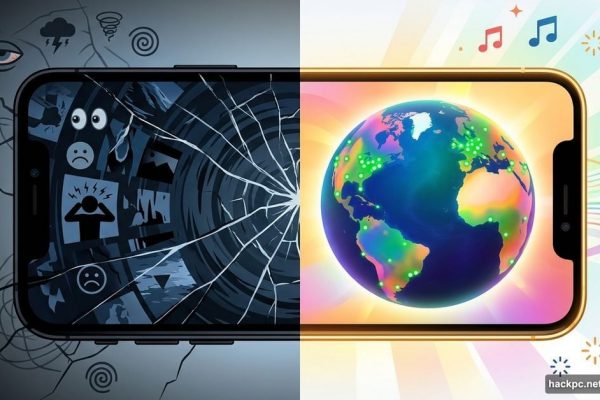 Split smartphone screen showing doomscrolling versus uplifting productivity apps