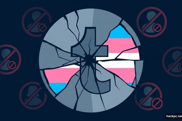 Tumblr logo cracking apart revealing transgender pride flag beneath