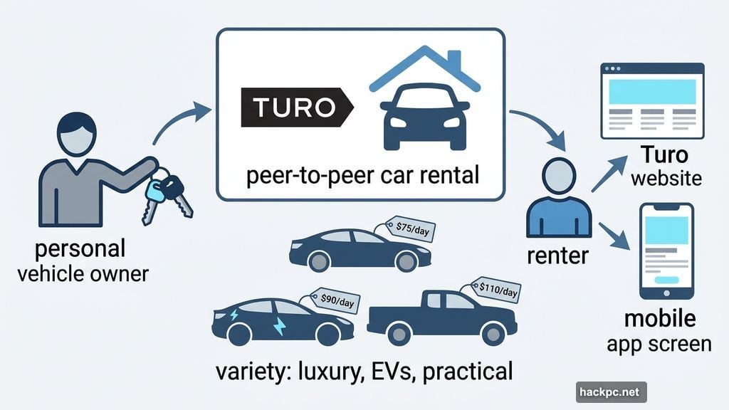 Turo peer-to-peer platform connects car owners with renters like Airbnb