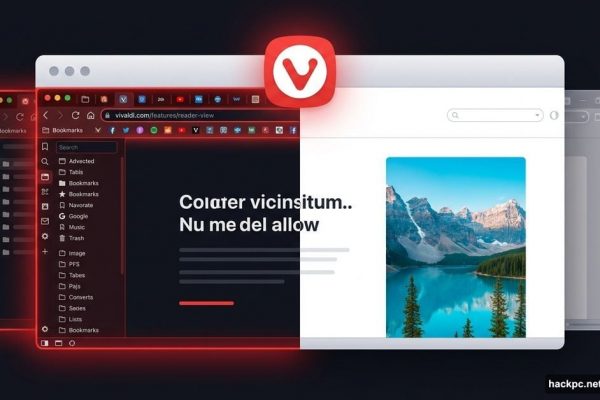 Vivaldi browser split showing cluttered UI versus clean auto-hidden interface