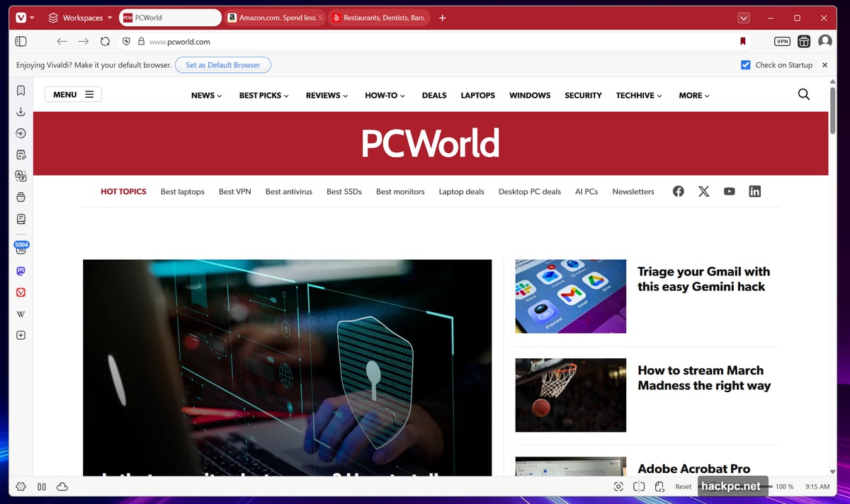 Vivaldi Settings Appearance tab toggles for auto-hide browser elements