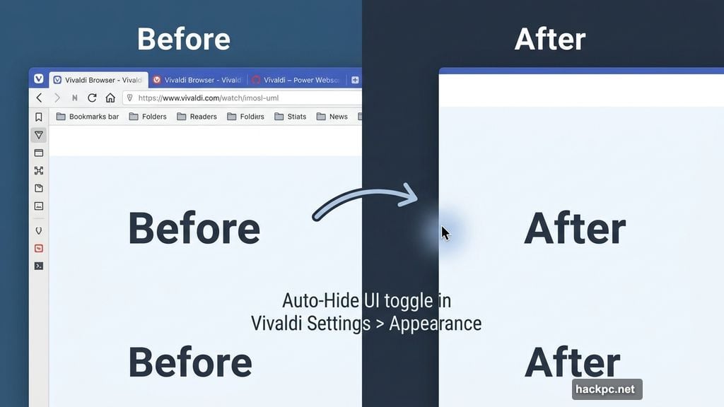 Vivaldi auto-hide UI tucks away tab bar address bar and bookmarks