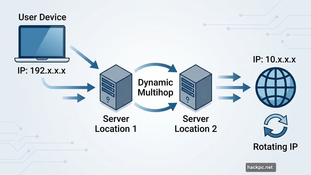 Dynamic Multihop and Rotating IP route traffic through multiple servers