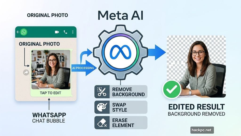 Meta AI photo editing tools remove backgrounds inside WhatsApp app