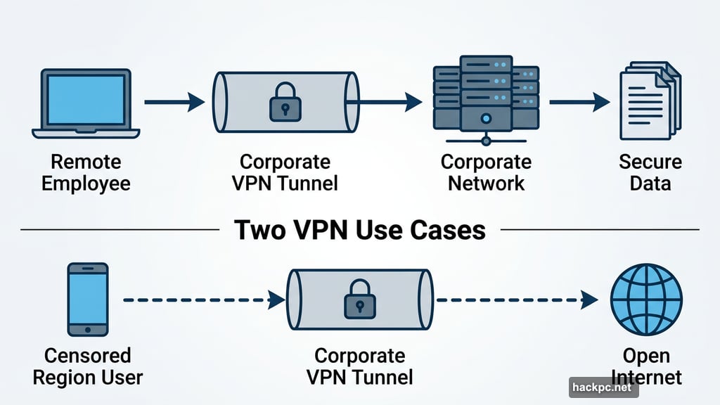 VPN creates encrypted tunnel for remote employees and censored region users