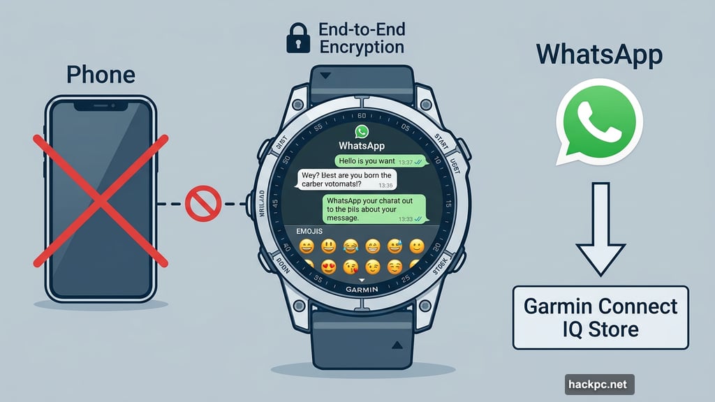 WhatsApp app on Garmin Fenix smartwatch available free via Connect IQ Store