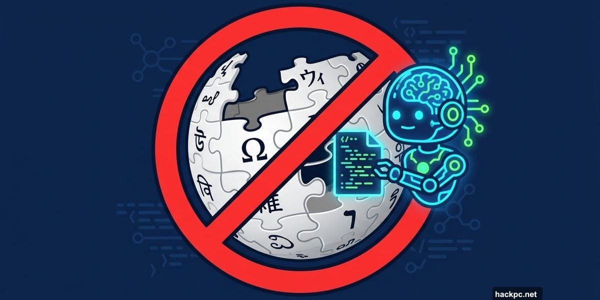 Wikipedia globe blocking AI robot from inserting generated content