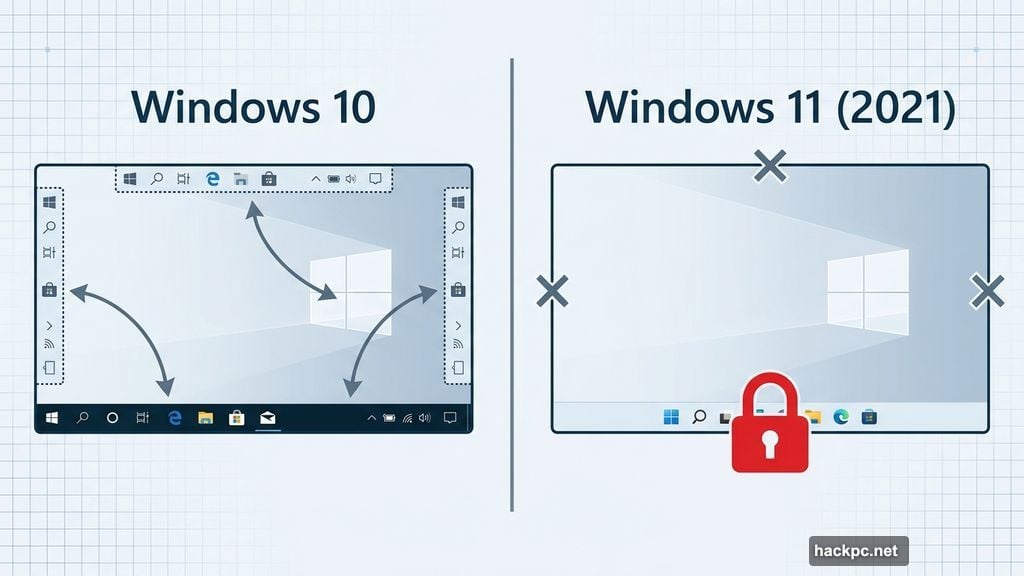 Windows 10 had movable taskbar, Windows 11 quietly removed that ability