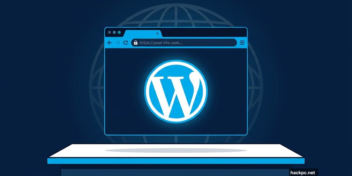 WordPress logo inside a private browser window with a padlock icon