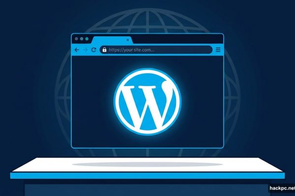 WordPress logo inside a private browser window with a padlock icon
