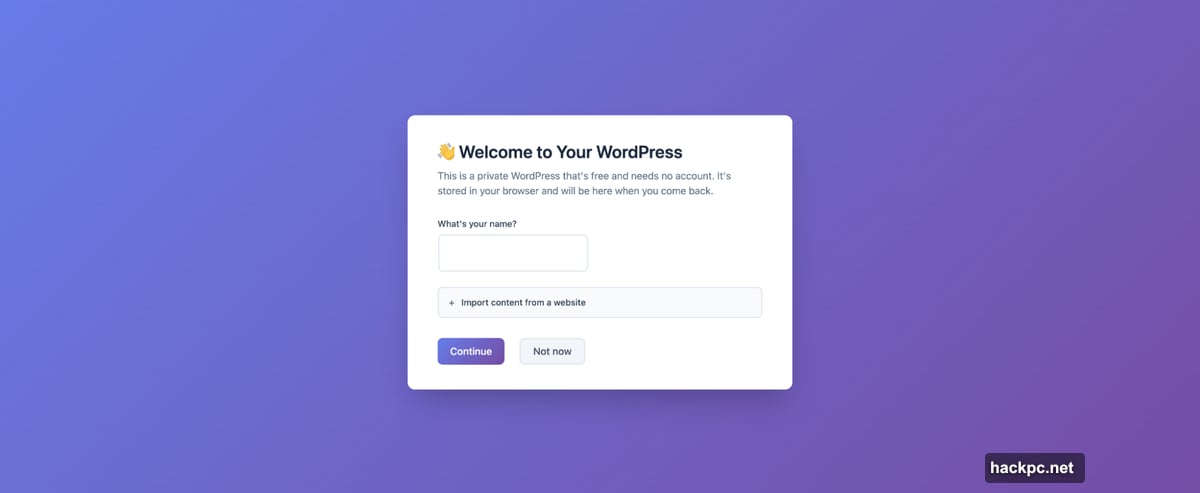 WordPress site stored in browser local storage, invisible to public internet