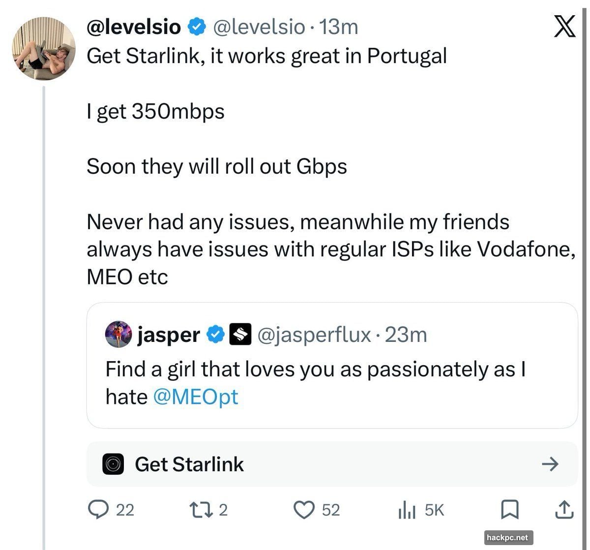 X ad format places Starlink promotion directly beneath related user post