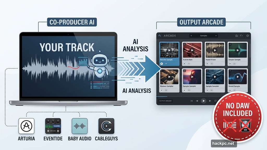 Co-Producer AI suggests Output Arcade samples with no DAW included