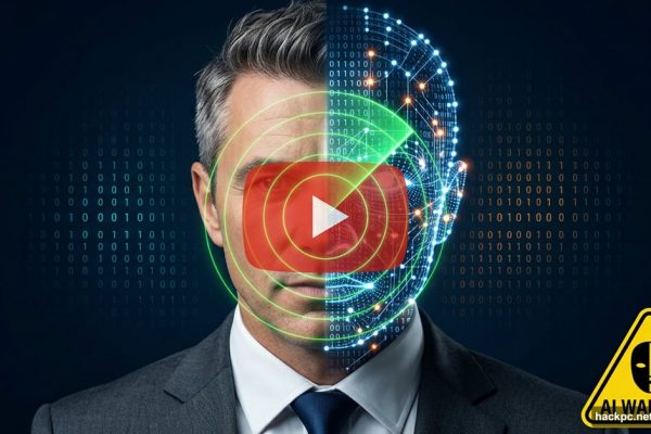 Split face showing real person versus AI deepfake with YouTube radar detection