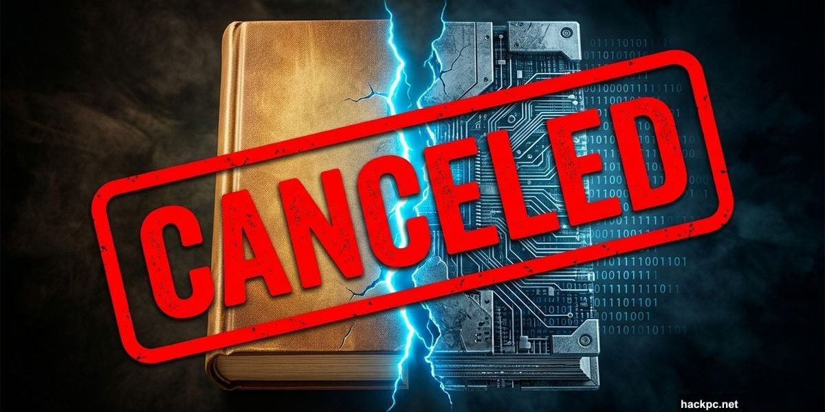 A novel split between human writing and AI code, stamped canceled