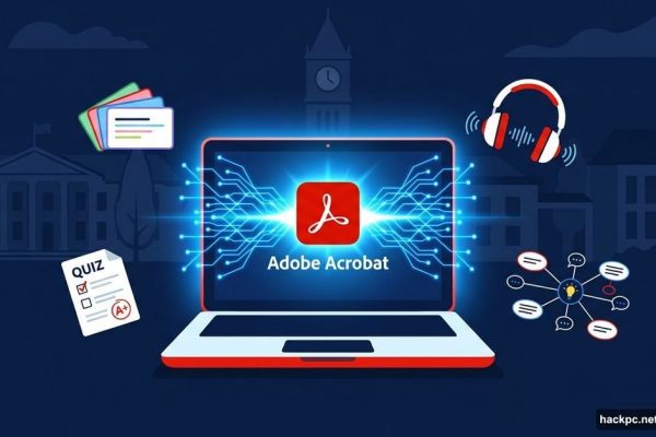 Adobe Acrobat laptop glowing with AI-powered student study tools