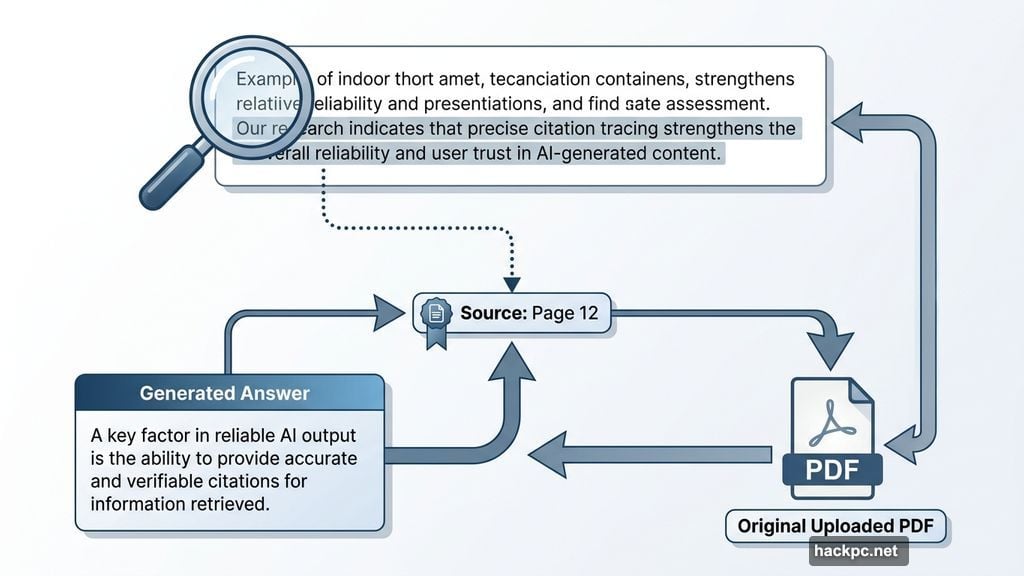 Every AI-generated answer cites exact source location within uploaded materials