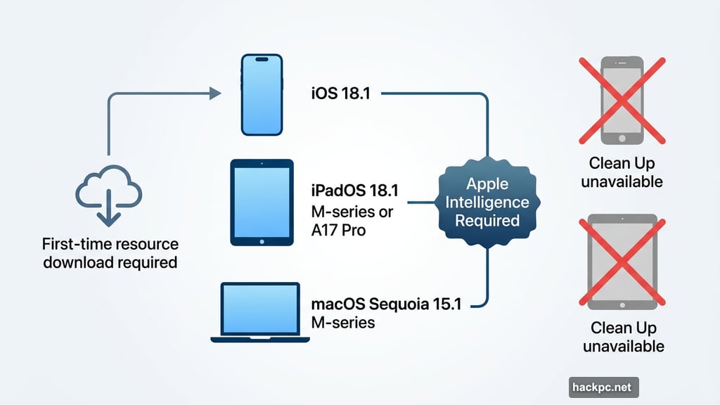 Apple Intelligence Clean Up requires iPhone iPad or Mac with M-series chip