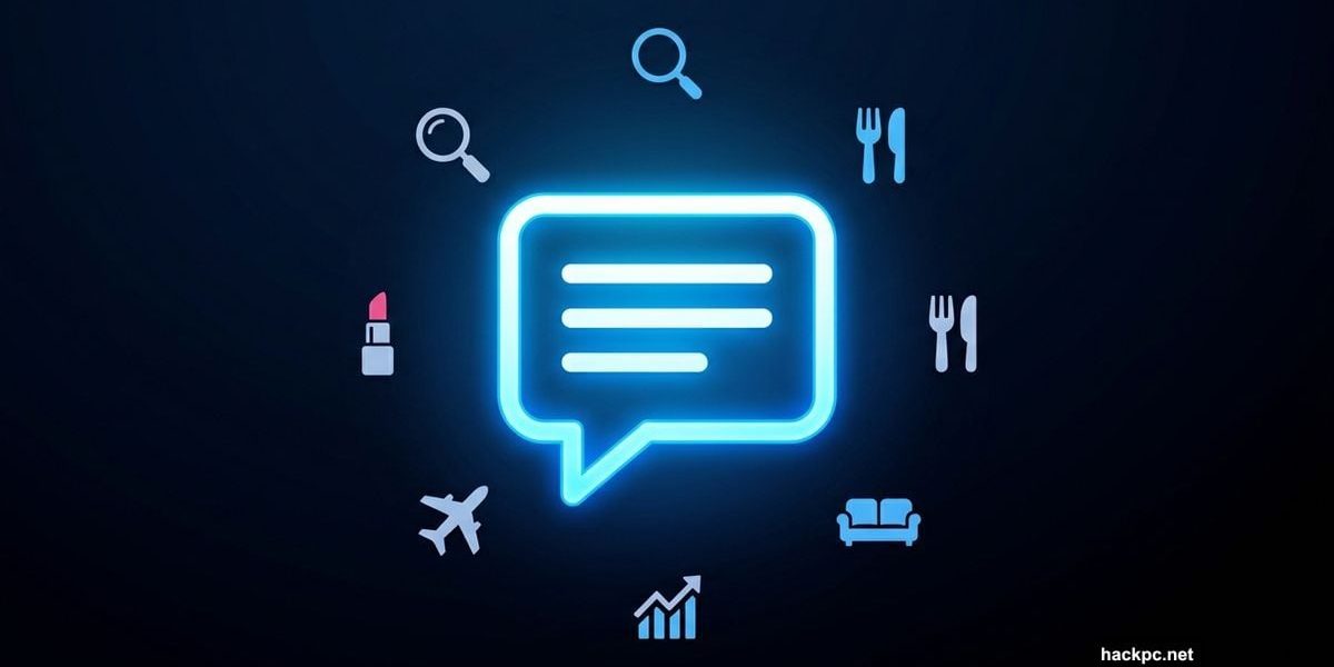 ChatGPT glowing chat bubble surrounded by everyday life task icons