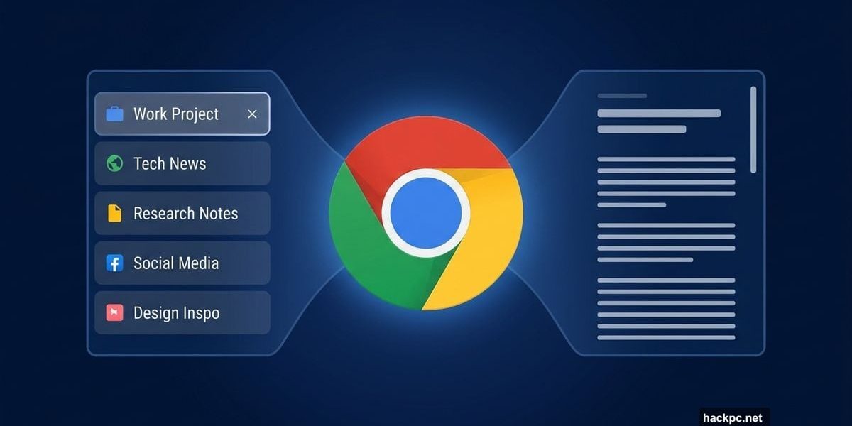 Chrome browser logo with vertical tabs and clean reading mode panels