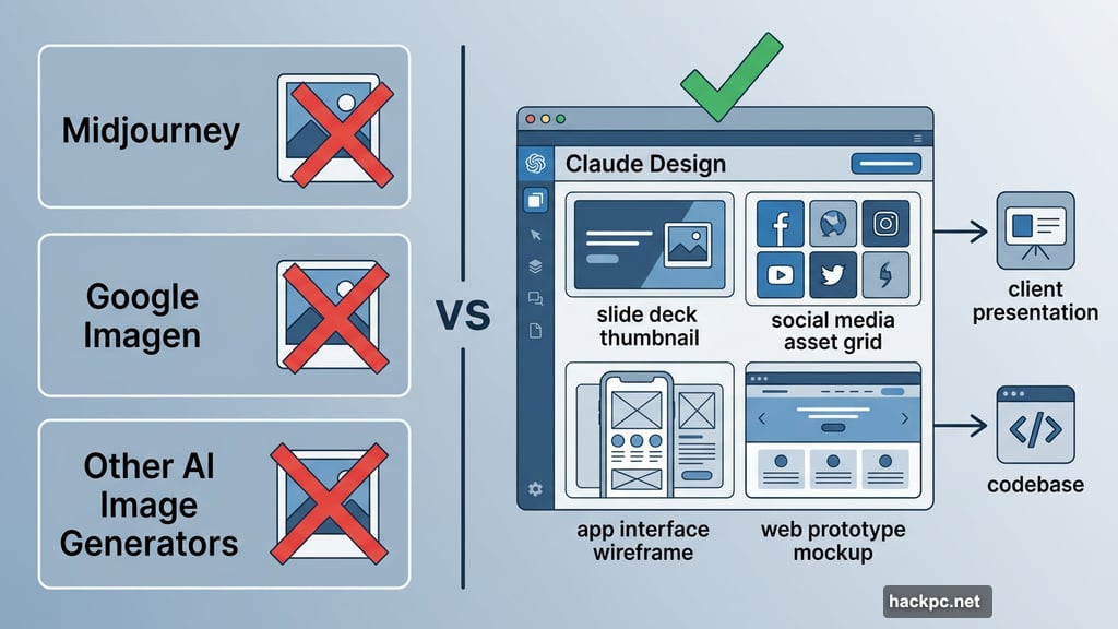Claude Design builds functional visual deliverables unlike standalone image generators