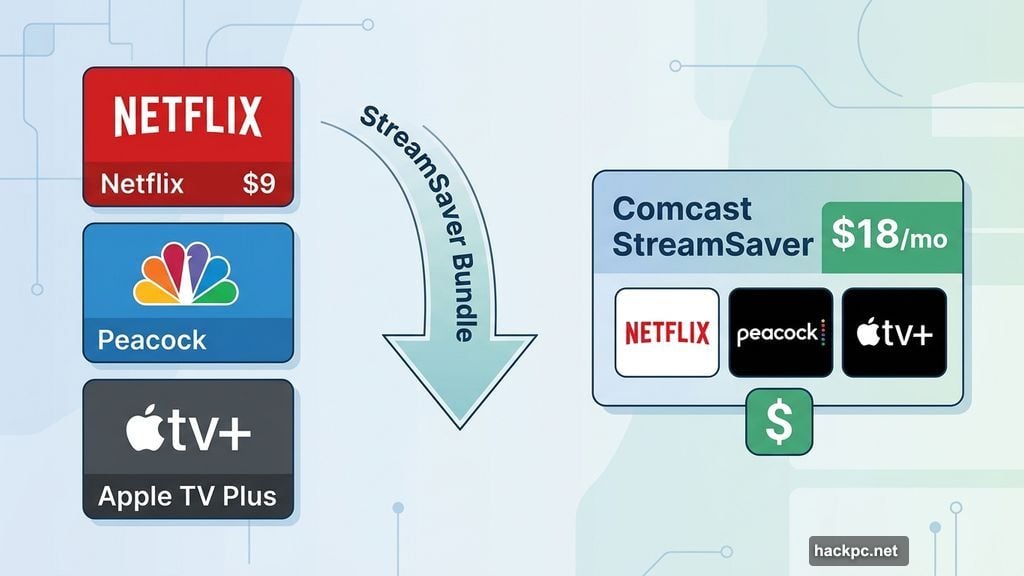 Comcast StreamSaver bundles Netflix Peacock and Apple TV Plus for eighteen dollars