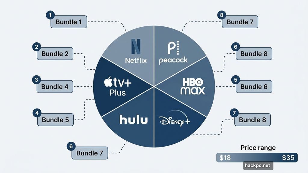 Eight StreamSaver bundle configurations ranging from eighteen to thirty-five dollars