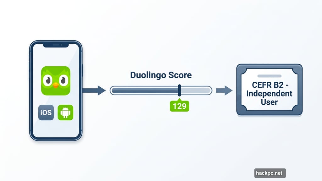 Duolingo Score of 129 corresponds to CEFR B2 proficiency level