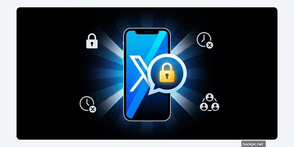 Smartphone with X logo and padlock icon launching XChat messaging app