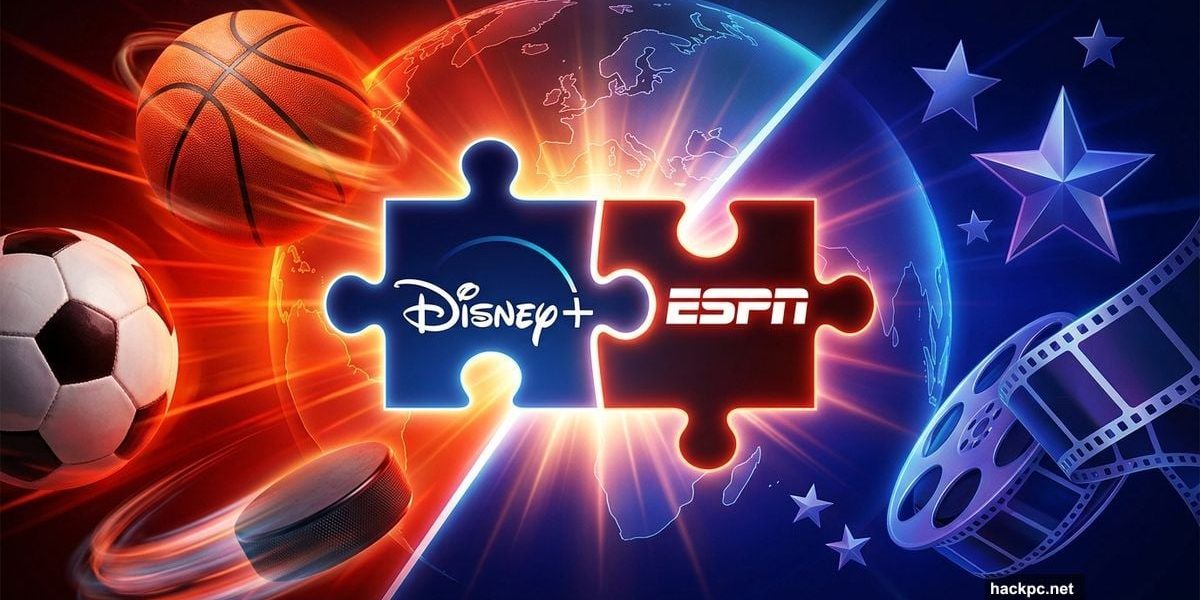 ESPN and Disney Plus logos merging into one global streaming icon