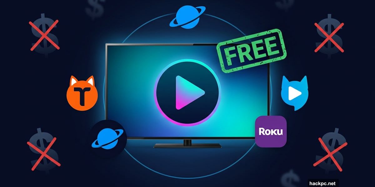 Glowing TV screen with free streaming service icons surrounding it