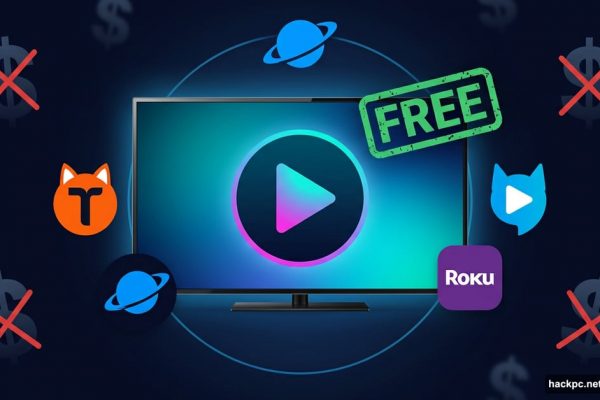 Glowing TV screen with free streaming service icons surrounding it