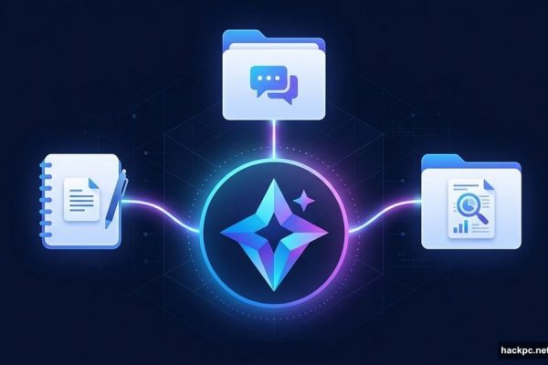 Gemini AI logo surrounded by organized notebook folders syncing projects