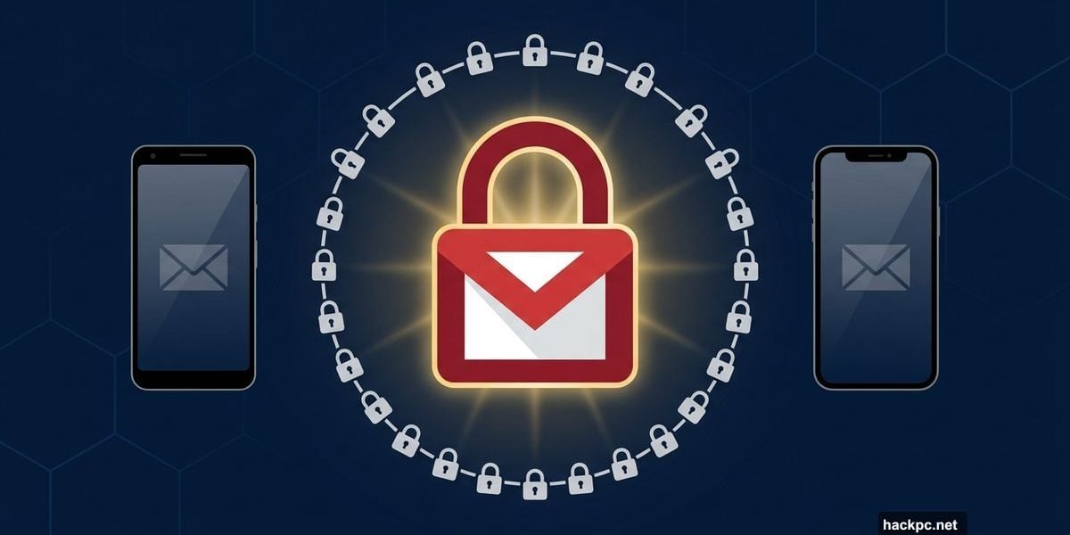 Gmail padlock icon on smartphones symbolizing end-to-end email encryption