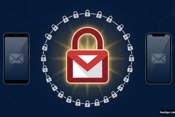 Gmail padlock icon on smartphones symbolizing end-to-end email encryption