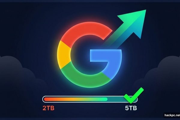 Google logo with storage upgrade arrow showing 2TB to 5TB boost