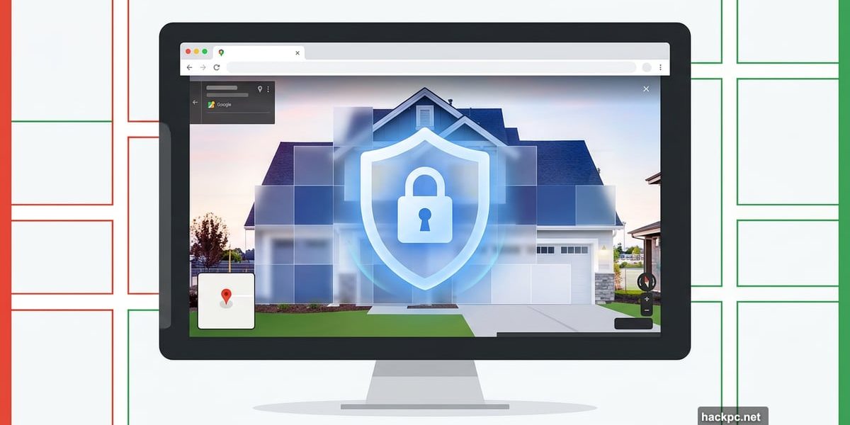Google Maps Street View house with privacy blur shield protection
