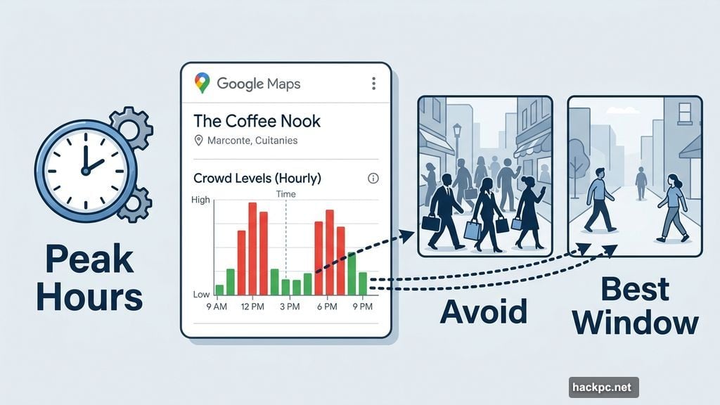 Google Maps busy times chart showing crowd levels at popular spots