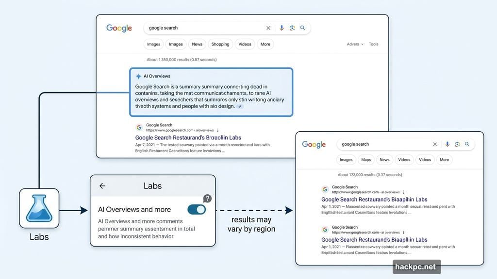 Google Labs toggle attempts to disable AI Overviews in Search results