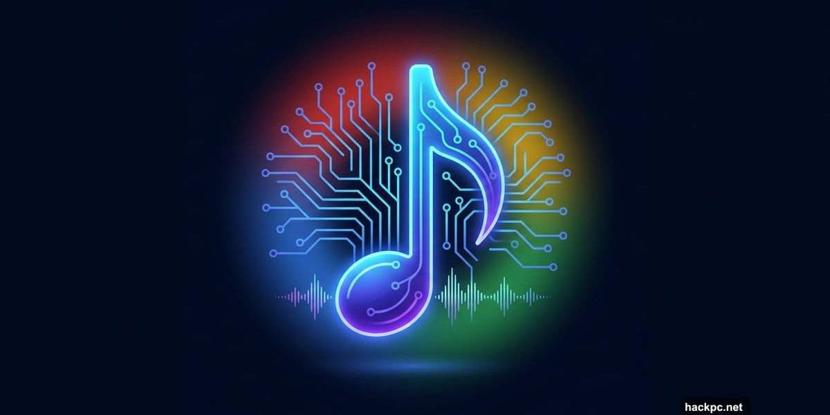 AI neural network merging with a glowing musical note symbol