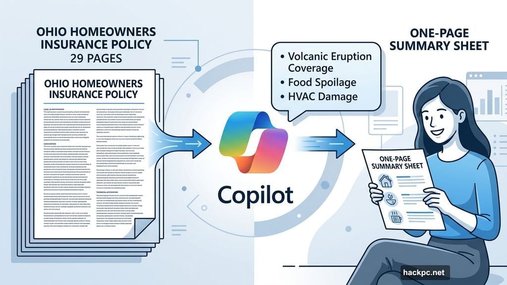 Microsoft Copilot summarizes 29-page Ohio homeowners insurance policy plainly