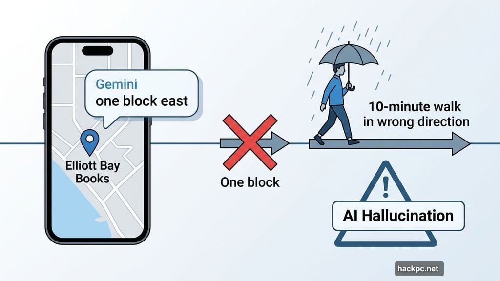 Gemini hallucination sends user ten minutes in completely wrong direction